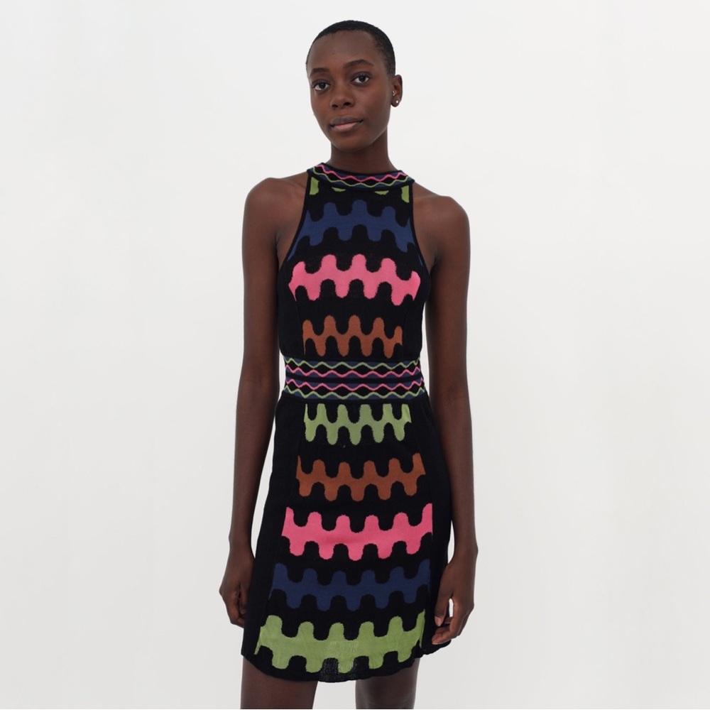 M Missoni Halter Puzzle Stripe Knit Squiggle Dress